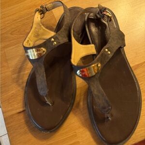 Elegant Brown Sandals with Gold Accents